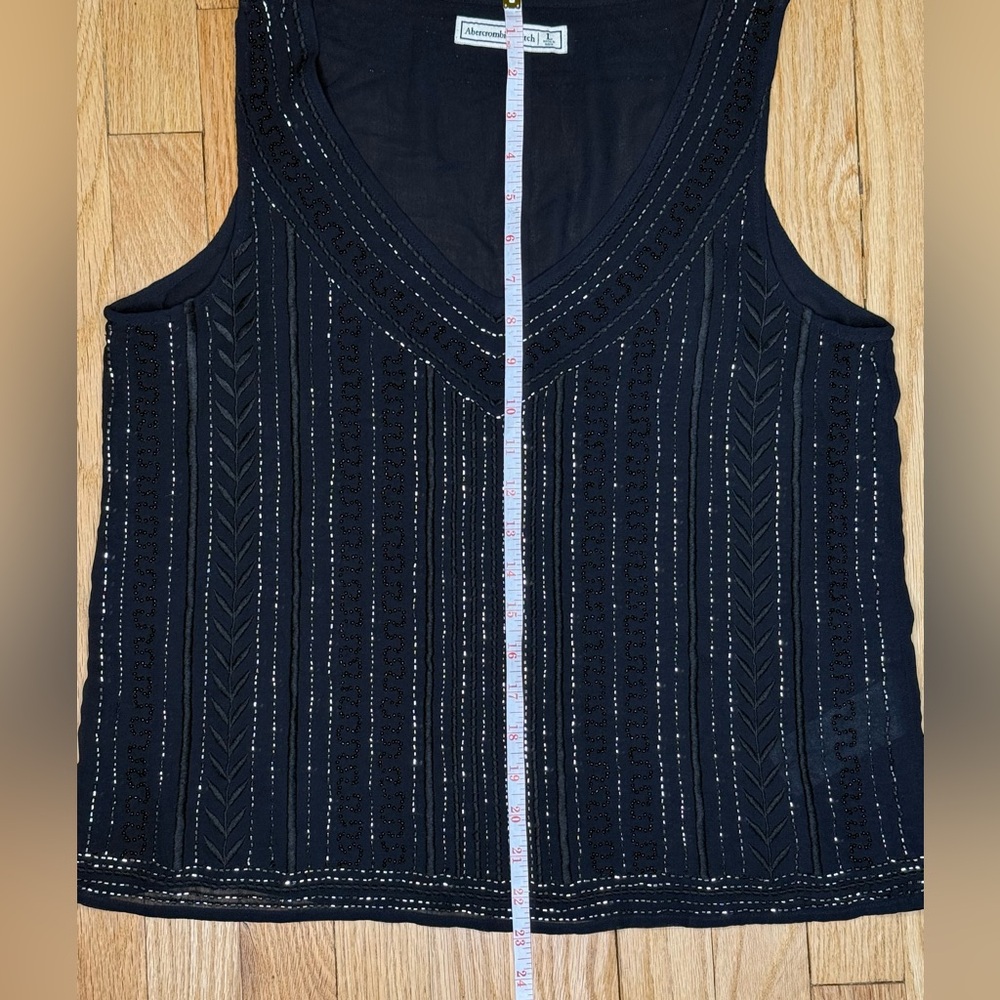 Abercrombie & Fitch Black Sleeveless Beaded Tank Top Women’s size Large - Picture 6 of 6